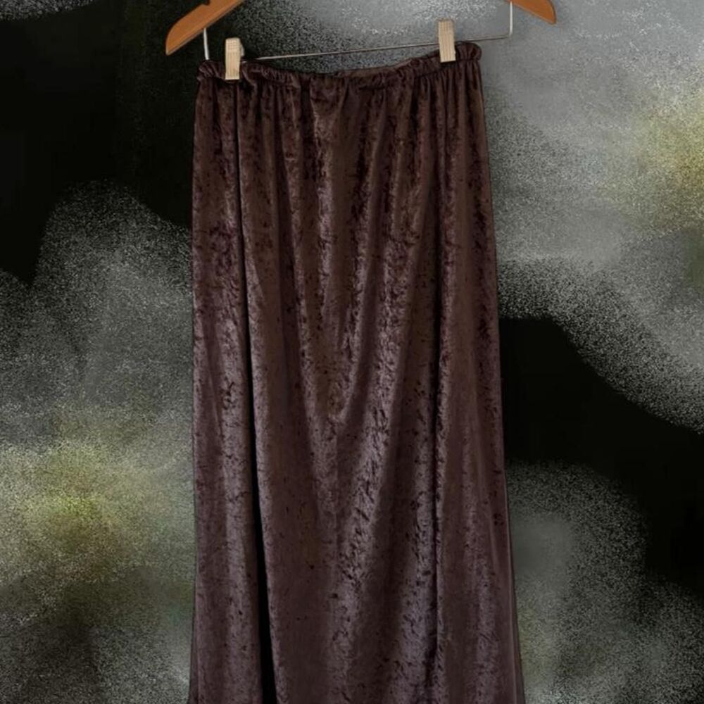 Vintage Brown Crushed Velvet Maxi Skirt by Elements